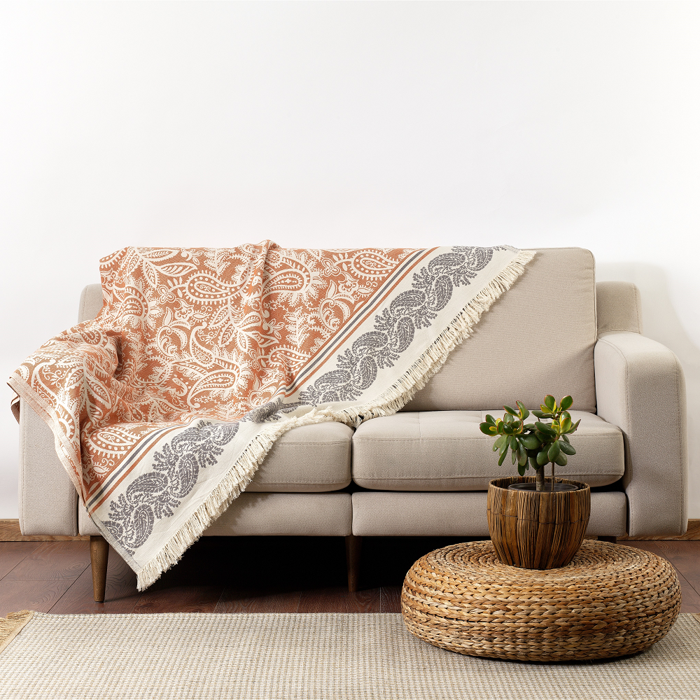 Dolce Double-Layered Paisley Cotton Throw - Sassera