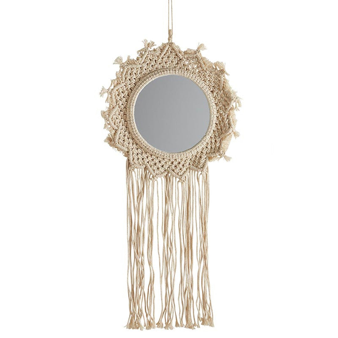 Bohemian Style Hanging Mirror | Wall Hanging Macrame Decor | 12.2" x 25.2" - Sassera