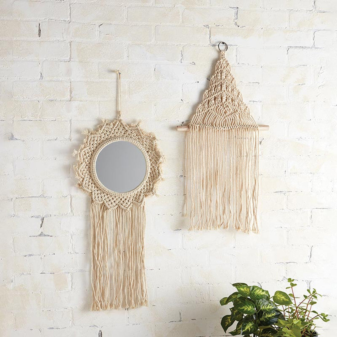 Bohemian Style Hanging Mirror | Wall Hanging Macrame Decor | 12.2" x 25.2" - Sassera