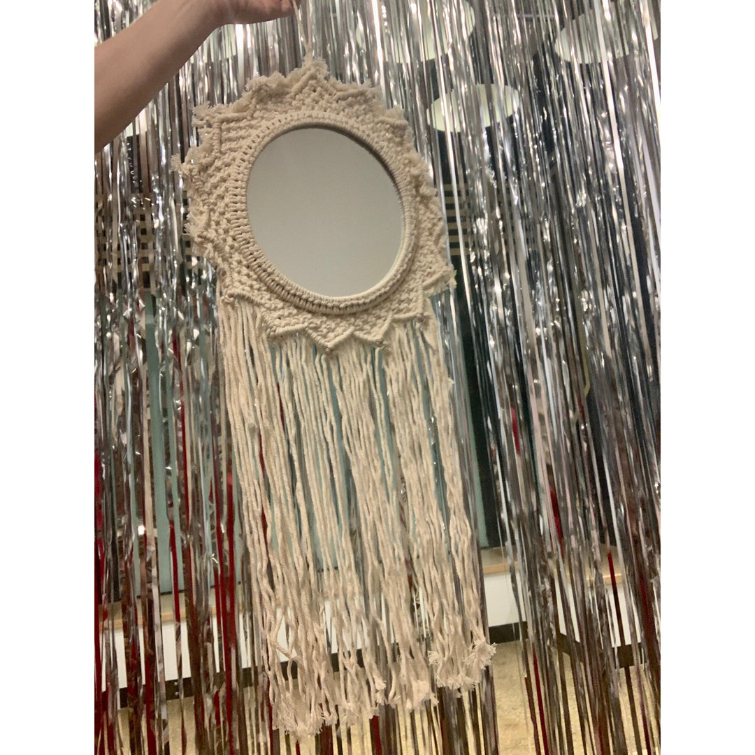 Bohemian Style Hanging Mirror | Wall Hanging Macrame Decor | 12.2" x 25.2" - Sassera
