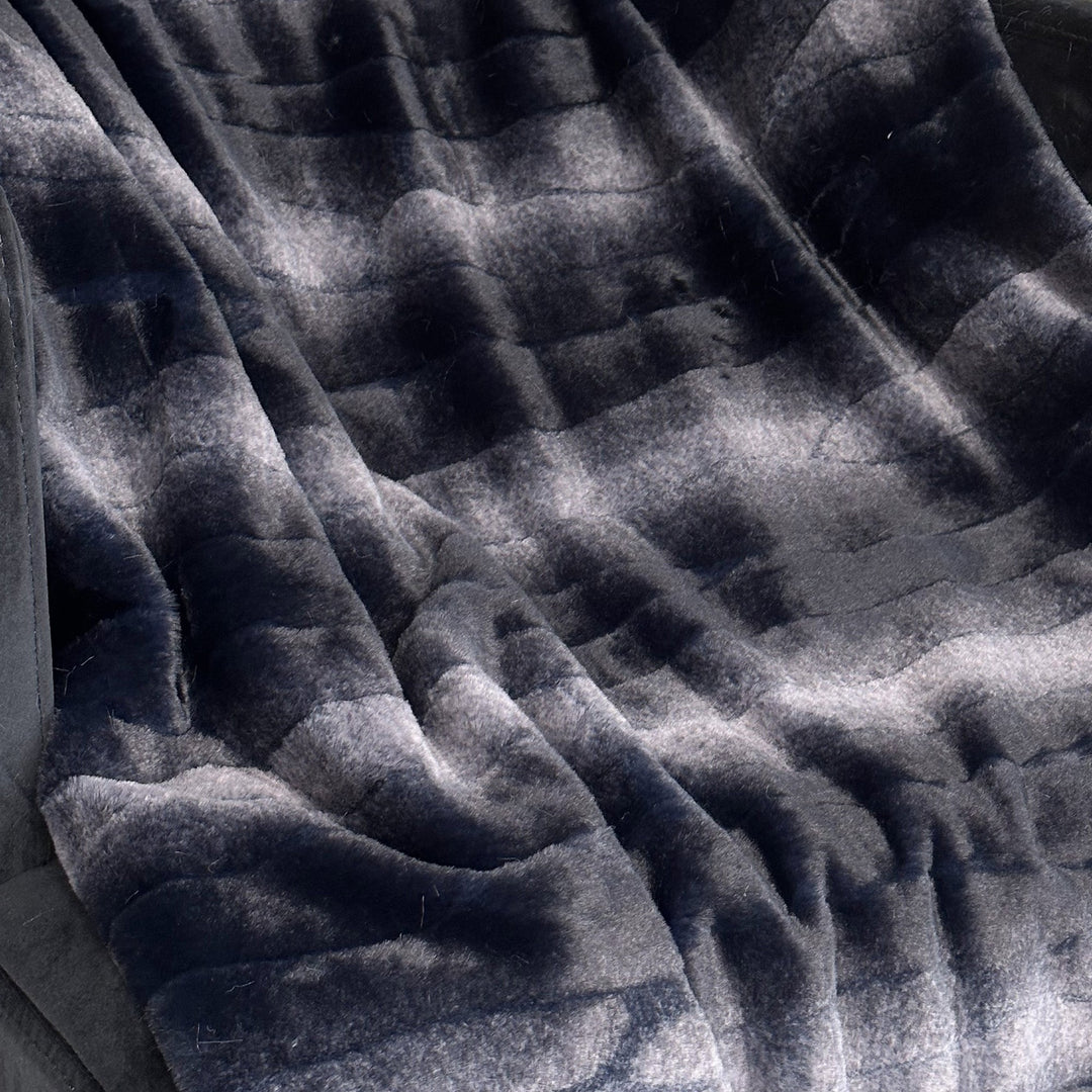 Plutus Black Graphite Furever Faux Fur Luxury Throw Blanket - Sassera