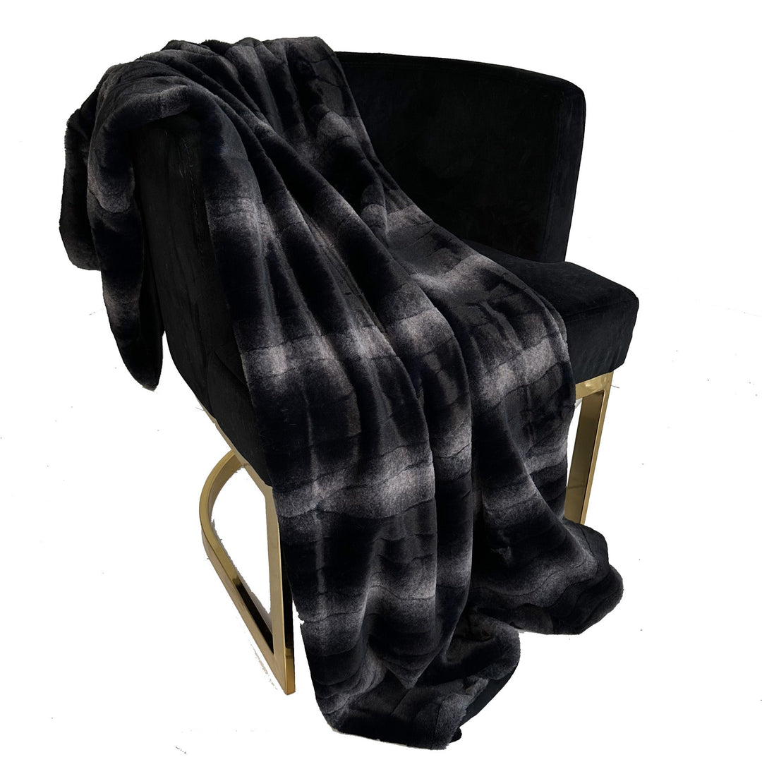 Plutus Black Graphite Furever Faux Fur Luxury Throw Blanket - Sassera