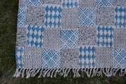INDIGO DYED HANDWOVEN BLOCK PRINTED COTTON RUG WITH FLORAL DESIGN - Sassera