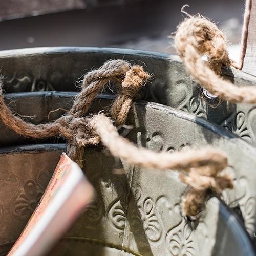 Iron Tub Antique Flower Pattern Tub with Rope Handles (Set of 3) - Sassera