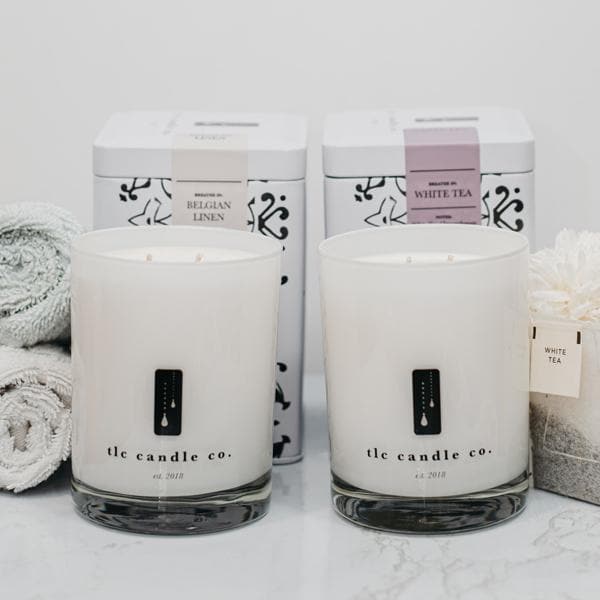 "Luxury Resort" Belgian Linen and White Tea Luxury 2-Wick Soy Candle Gift Set - Sassera